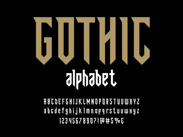 Modern Gothic Style Alphabet Design Uppercase Lowercase Numbers Symbols — Stock Vector
