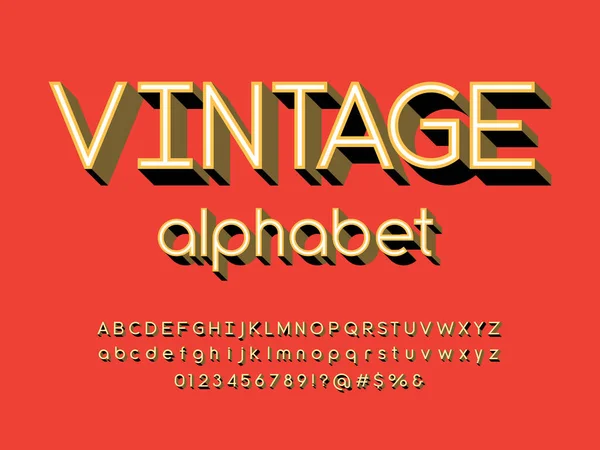 Retro Style Alphabet Design Uppercase Lowercase Number Symbols — Stock Vector