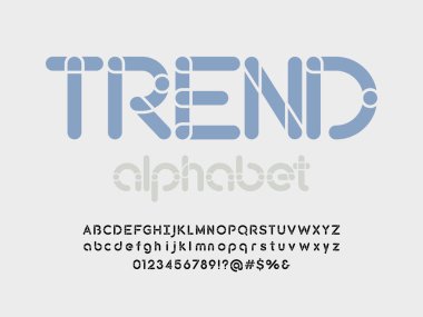 Büyük harf, küçük harf, sayı ve sembolle modern stilize edilmiş alfabe tasarımı