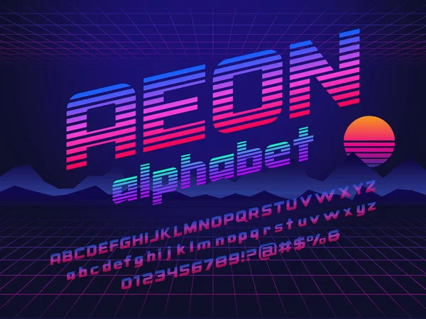 Retro Futurism Sci Alphabet Design Uppercase Lowercase Number Symbol — 스톡 벡터