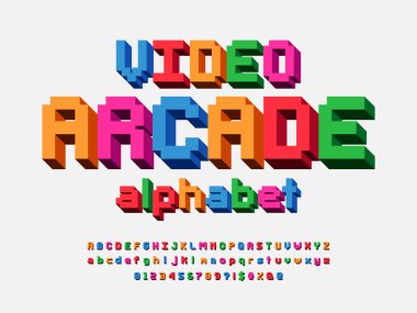 büyük, küçük, sayısal ve sembollü piksel biçimi yazı tipi