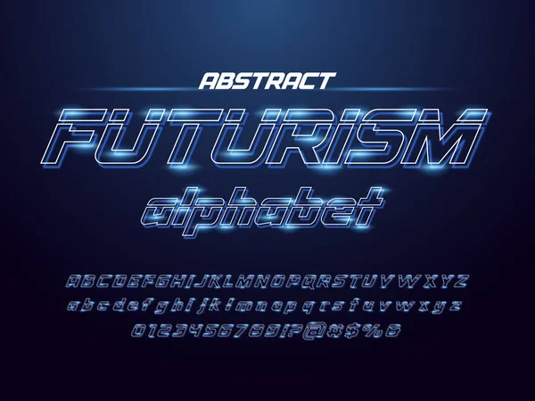 Affichage Futuriste Design Alphabet Fluo Lumineux Avec Majuscules Minuscules Chiffres — Image vectorielle