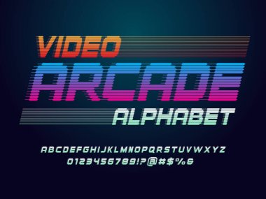 Büyük harf, sayı ve sembol içeren fütüristik soyut alfabe tasarımı