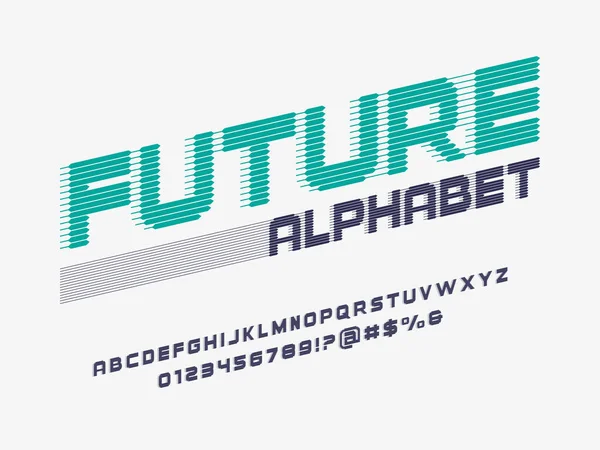 Schéma Alphabétique Abstrait Futuriste Avec Majuscules Chiffres Symboles — Image vectorielle