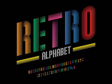 büyük harf, sayı ve sembollerle modern çoklu satır biçimi alfabe tasarımı