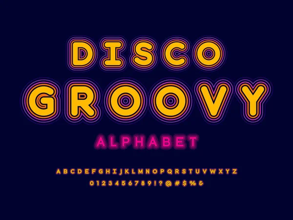 Ένα Groovy Hippie Ρετρό Στυλ Σχεδίασης Αλφάβητο Κεφαλαία Αριθμούς Και — Διανυσματικό Αρχείο