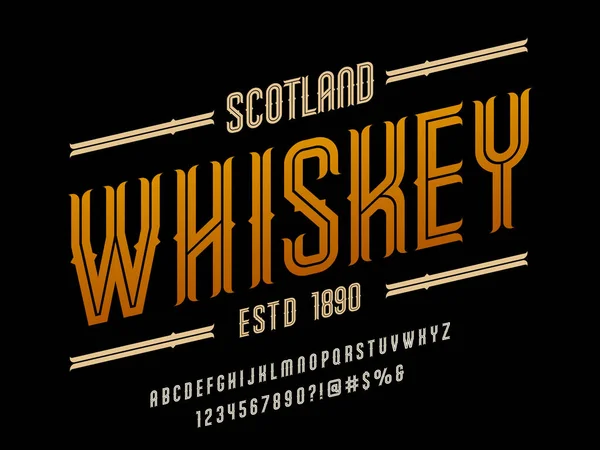 Diseño Alfabeto Estilo Etiqueta Whisky Vintage Bourbon Con Mayúsculas Números — Vector de stock