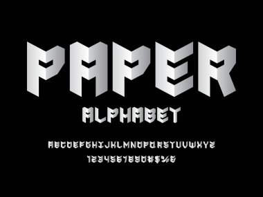 Kağıt katlanmış alfabe dizaynı büyük harf, sayı ve semboller
