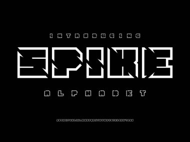 Büyük harf, sayı ve sembollerle soyut modern rock tarzı alfabe tasarımı