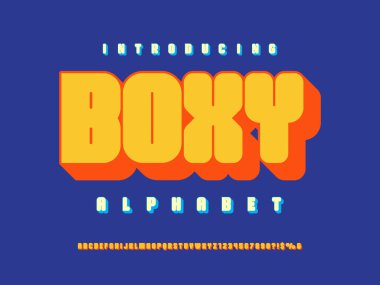 Büyük harf, sayı ve sembollerle biçimlendirilmiş tıknaz alfabe dizaynının vektörü