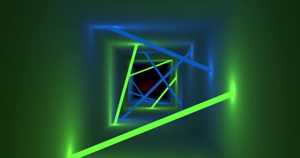 Túnel Hexagonal Con Iluminación Neón Azul Verde Abstracción — Vídeos de Stock