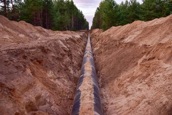 Installation Natural Gas pipeline. Crude oil pipes Installation for transporting fuel supplies to households and businesses. Crude Oil Pipe Transportation Market.