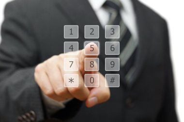 işadamı üzerinde sanal telefon tuş takımı arama