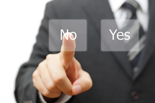 Businessman choosing no instead yes button — Stock Photo, Image