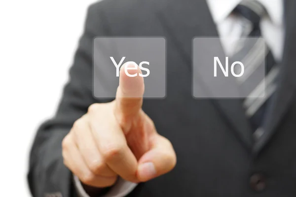 Businessman pressing yes virtual button — Stock Photo, Image
