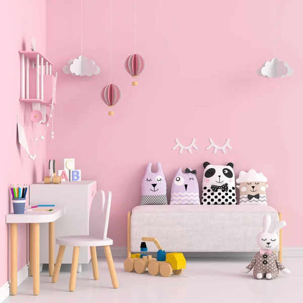 Розовый Интерьер Детской Комнаты Макета Рендеринга — стоковое фото