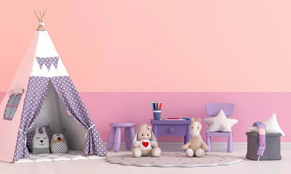 Teepee Dengan Boneka Ruang Anak Anak Untuk Mockup Rendering — Stok Foto