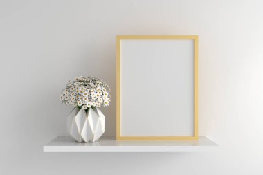 Rafta çerçeveli beyaz çiçek, 3 boyutlu görüntüleme