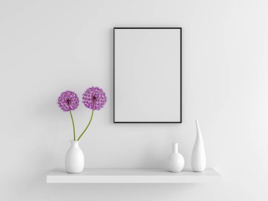 Vazoda çiçek, çerçeve maketi, 3B görüntüleme