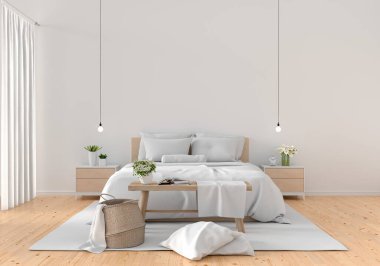 Model için beyaz yatak odası, 3 boyutlu görüntüleme