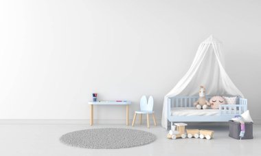 Beyaz çocuk yatak odası iç mimarisi, 3B görüntüleme
