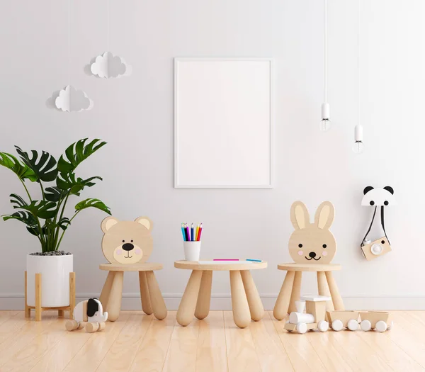 Blank Photo Frame Mockup White Children Room Rendering — Stock Photo, Image