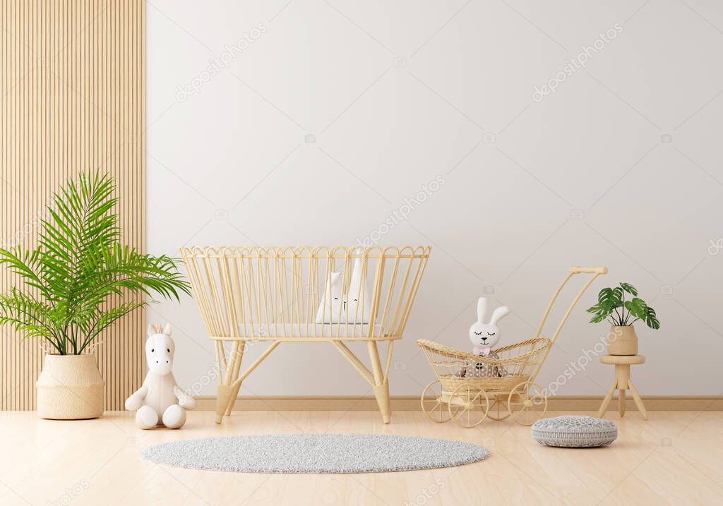 White children room with free space for mockup, 3D rendering