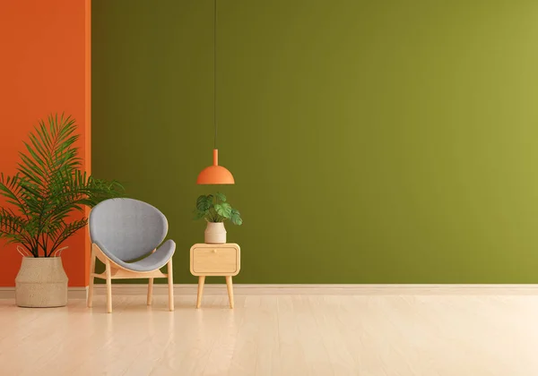 Gray Židle Zeleném Obývacím Pokoji Volným Prostorem Pro Mockup Vykreslování — Stock fotografie