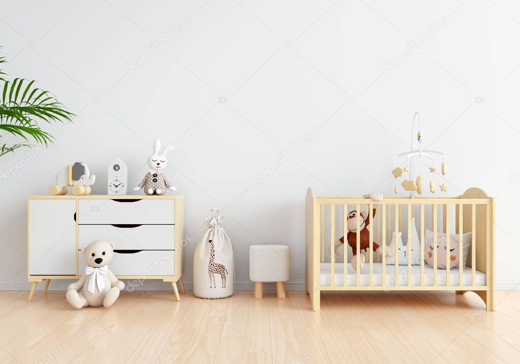 White child room interior with free space for mockup, 3D rendering