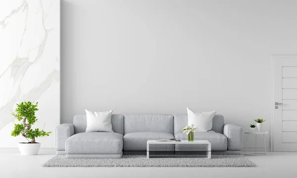 Graues Sofa Weißen Wohnzimmer Mit Kopierraum Rendering — Stockfoto