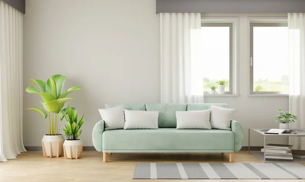 Grünes Sofa Wohnzimmer Mit Freiem Raum Rendering — Stockfoto