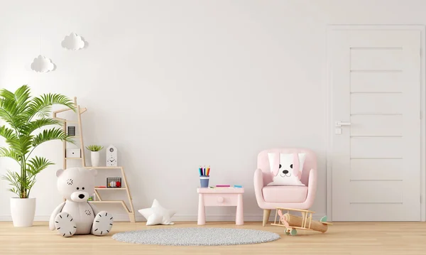 Sofá Rosa Mesa Interior Habitación Infantil Con Espacio Para Copiar —  Fotos de Stock