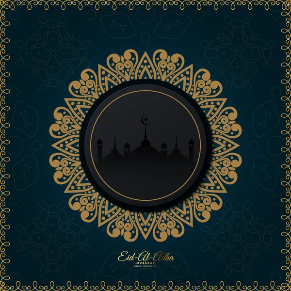Abstract Eid Mubarak Achtergrond Met Moskee Silhouet Decoratieve Gouden Mandala — Stockvector