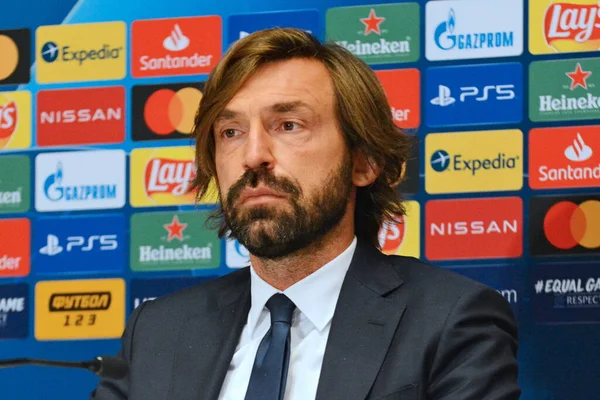 Kyiv Ucraina Ottobre 2020 Allenatore Della Juventus Andrea Pirlo Interviene — Foto Stock