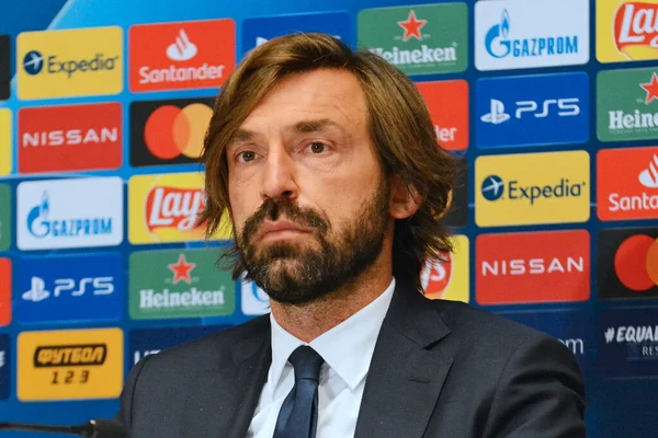 Kyiv Ukrajina Října2020 Juventusova Hlavní Trenérka Andrea Pirlo Vystoupí Tiskové — Stock fotografie