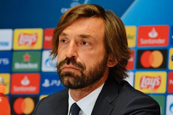 Kyiv Ukrajina Října2020 Juventusova Hlavní Trenérka Andrea Pirlo Vystoupí Tiskové — Stock fotografie