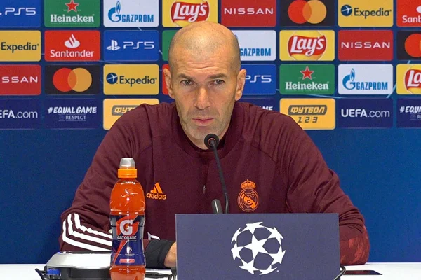 Entrenador Principal Del Real Madrid Zinedine Zidane Asiste Una Conferencia — Foto de Stock