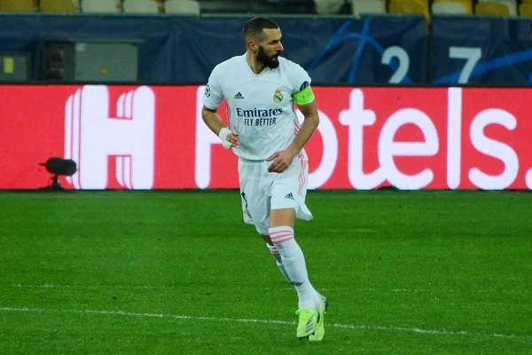 Acción Karim Benzema Del Real Madrid Durante Partido Fútbol Uefa — Foto de Stock