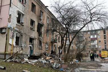 A residential building stands damaged by a Russian airstrike on November 29, 2025 in Kyiv, Ukraine.