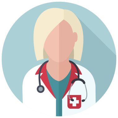 Vektör Tıbbi ikon kadın doktor. Görüntü doktoru kadın avatar. Çizim karakteri. Kadın doktor düz stil.