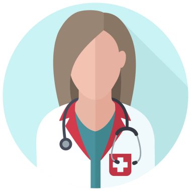 Vektör Tıbbi ikon kadın doktor. Görüntü doktoru kadın avatar. Çizim karakteri. Kadın doktor düz stil.