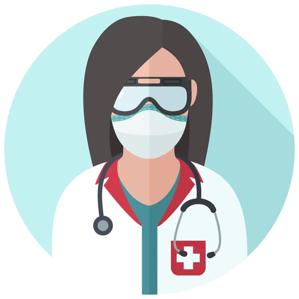 Διανυσματική Ιατρική Εικονίδιο Γυναίκα Γιατρός Γιατρός Εικόνας Μάσκα Και Στηθοσκόπιο — Διανυσματικό Αρχείο