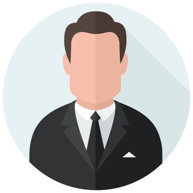 Vektör Simgesi çizgi film karakteri iş adamı avatar. Siyah takım elbiseli Avatar Adam. Düz tasarımda insan işadamı avatarı