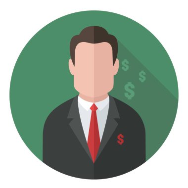 Vektör finansal ikon erkek işadamı. Düz bir tasvir. Ceketli ve kravatlı Avatar adamlar..