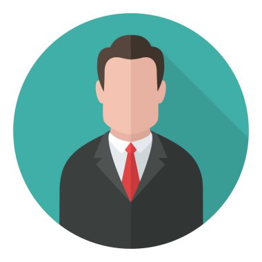 Takım elbiseli ve kravatlı vektör ikonu. Düz stil insan avatarı tasviri