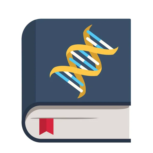 病媒科学图标蓝皮书 在书的封面上有一个Dna分子螺旋 平庸简约风格的一本书的图解 — 图库矢量图片
