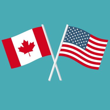 Büyük Britanya Krallığı ve Amerika Birleşik Devletleri 'nin vektör simgesi. Amerika ve İngiltere 'nin bayrakları çapraz ve rüzgarda sallanıyor..