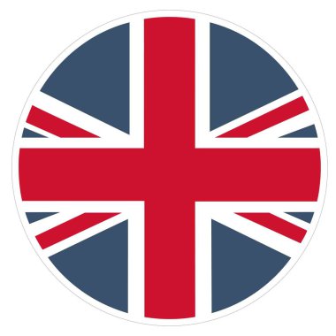 Birleşik Krallık 'ın vektör simgesi etiketi. Britanya Krallığı bayrakları yuvarlak. İngiltere bayrağının düz bir şekilde tasviri.