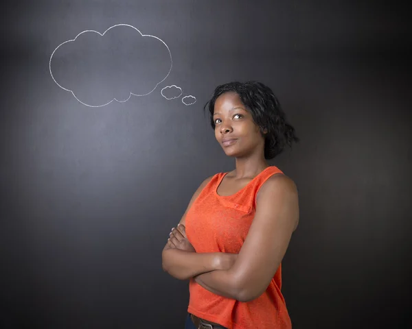 South African or African American woman teacher or student thinking cloud — Stock Photo, Image