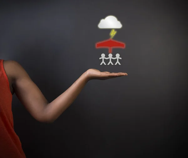 South African or African American woman teacher or student thinking about protecting family from natural disaster — Stock Photo, Image